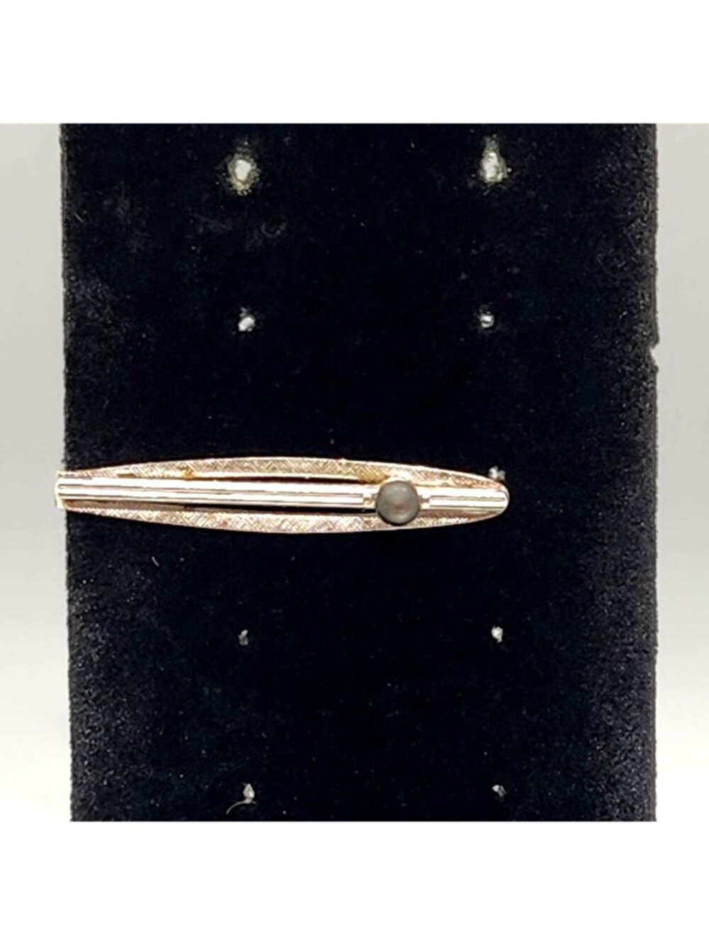 Vintage Swank Silver-Tone Tie Clip With Black Pearl Accent